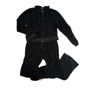 Black Velour Jogger Set with diamond rhinestones